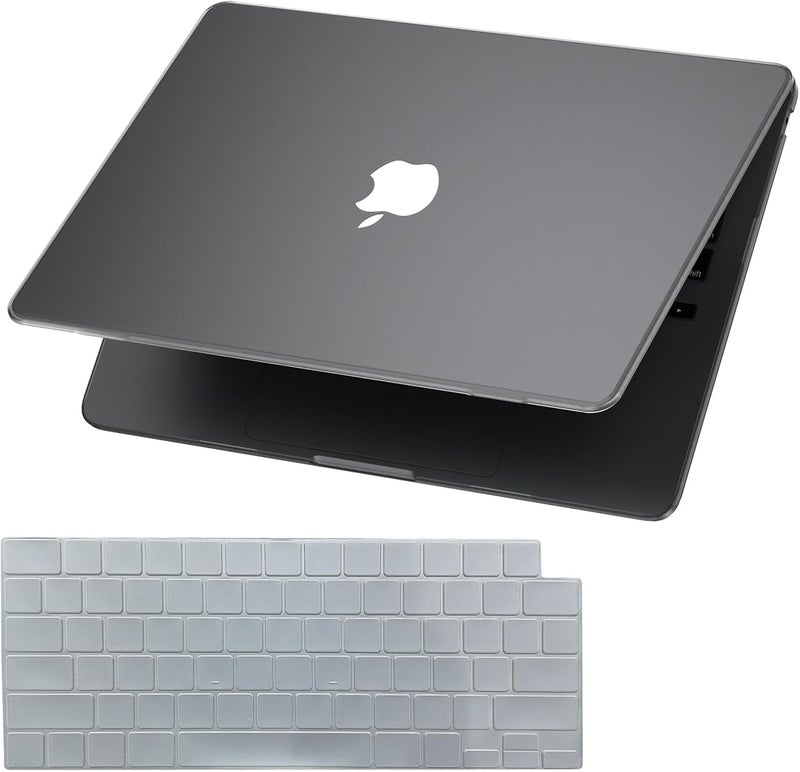 KEROM حافظة رمادية فضائية لجهاز MacBook Air 13 بوصة 2025-2022 M4 M3 M2 A3240 A3113 A2681، حافظة MacBook Air M3 13 بوصة، غلاف بلاستيكي غير لامع ومتين وغطاء لوحة مفاتيح لجهاز Mac Air 13.6''، رمادي فضائي شفاف - Image 2